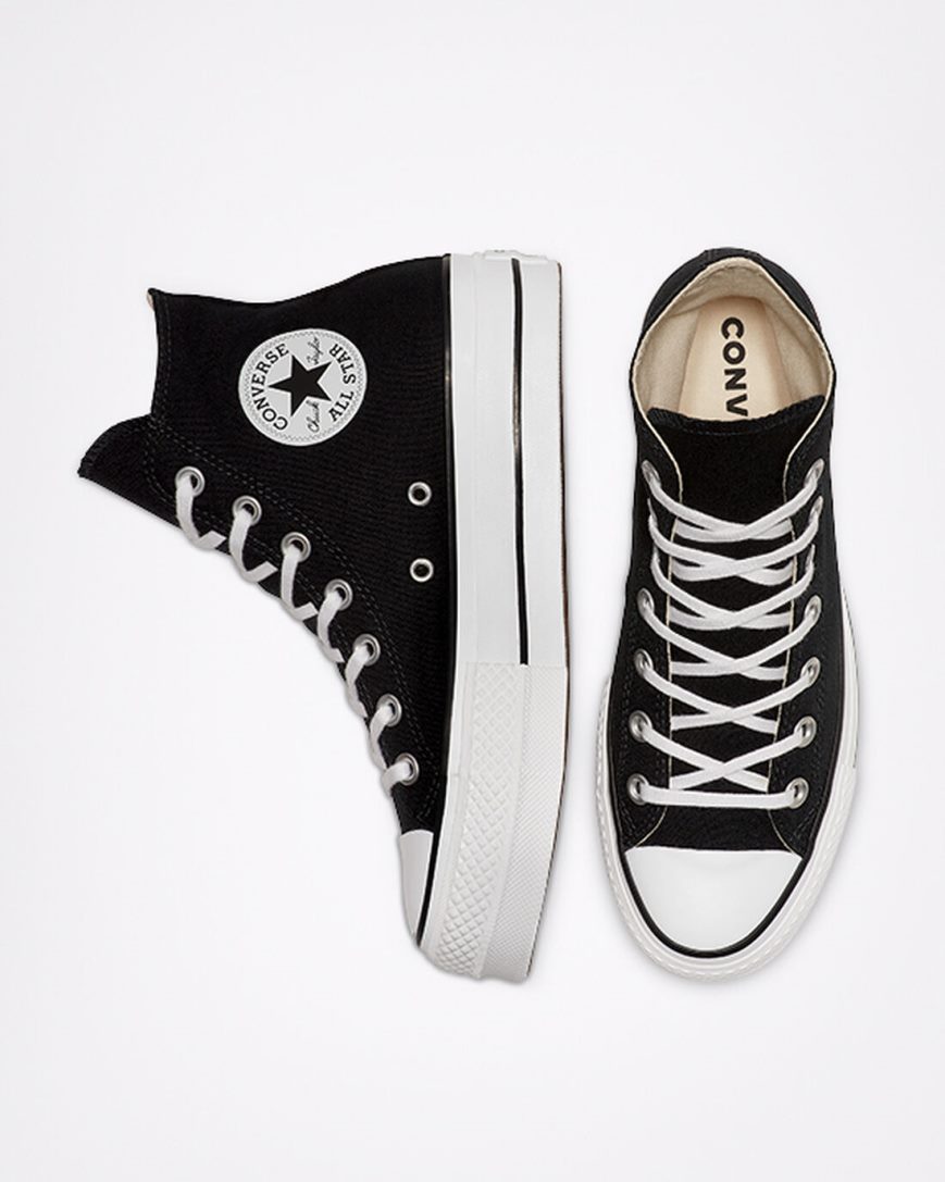 Pantofi Platforma Dama Converse Chuck Taylor All Star Lift Panza Inalti Negrii Albi | RO UHLGP548